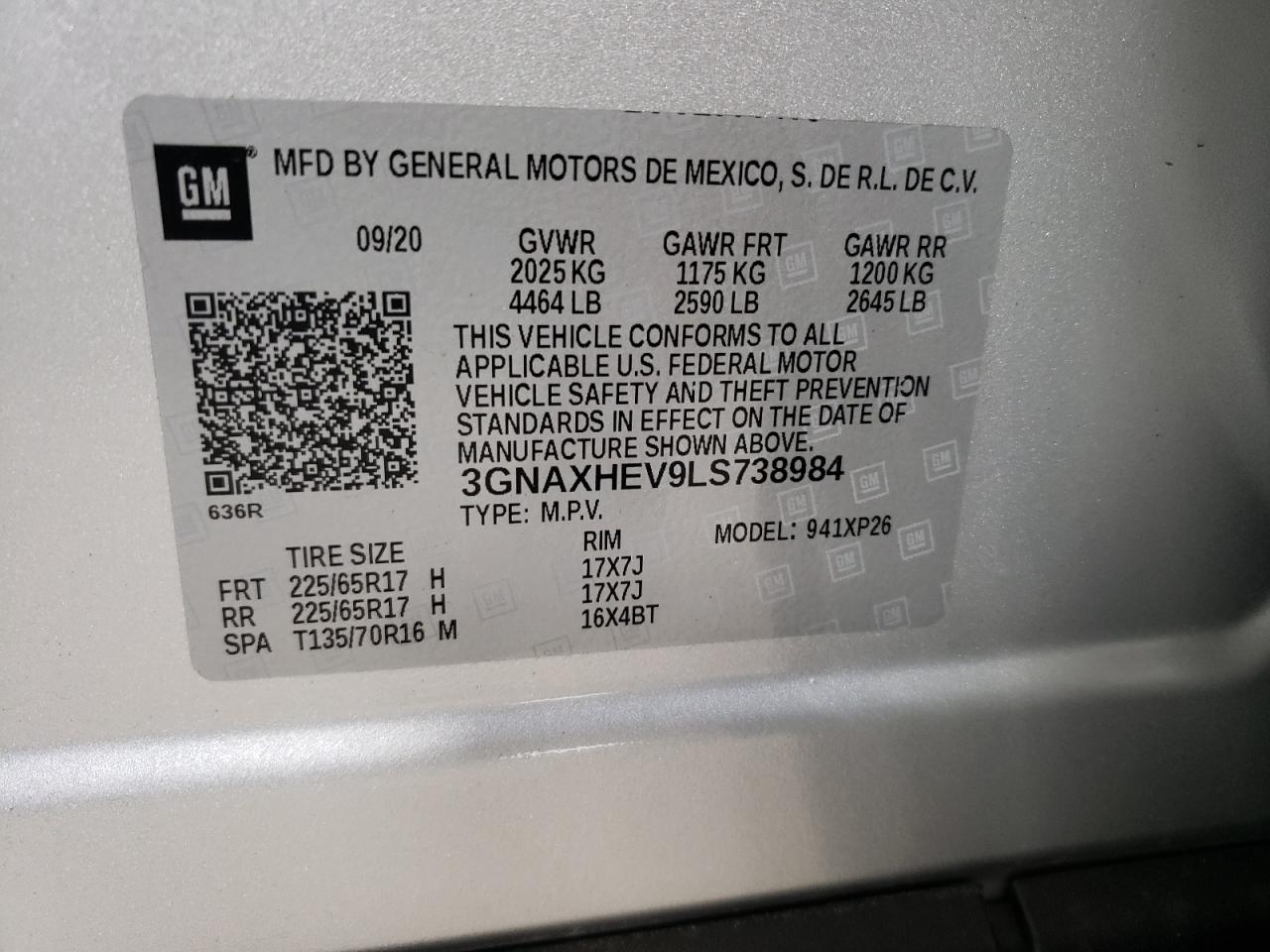 Photo 10 from auction – 2020 CHEVROLET EQUINOX LS with VIN 3GNAXHEV9LS738984
