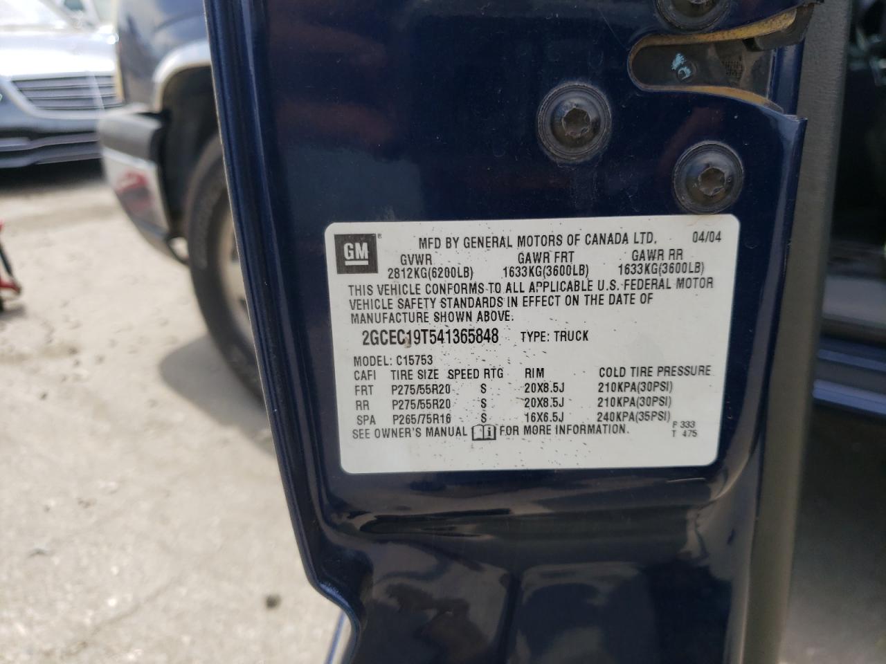 Photo 10 from auction – 2004 CHEVROLET SILVERADO with VIN 2GCEC19T541365848