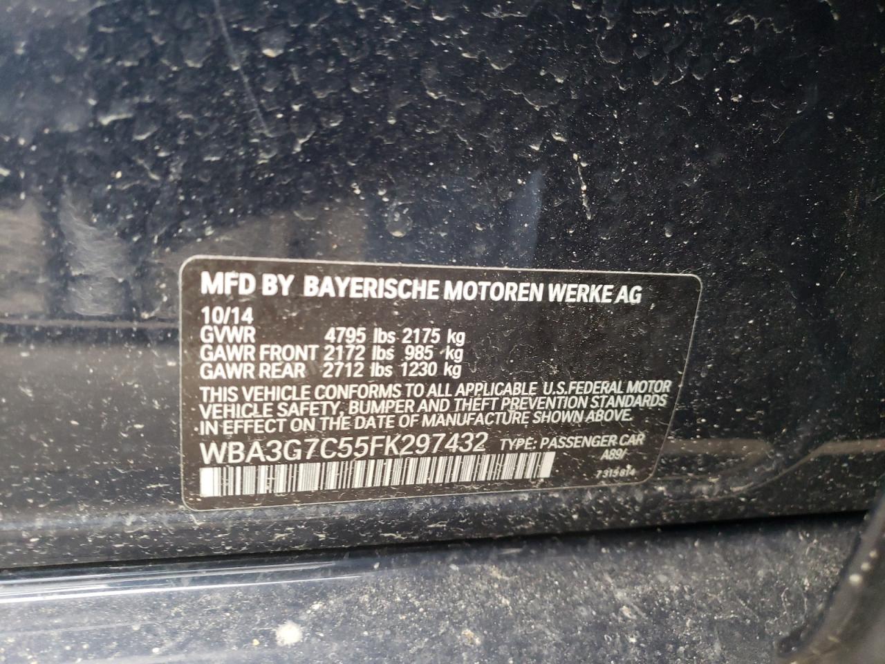 Photo 10 from auction – 2015 BMW 328 XI with VIN WBA3G7C55FK297432