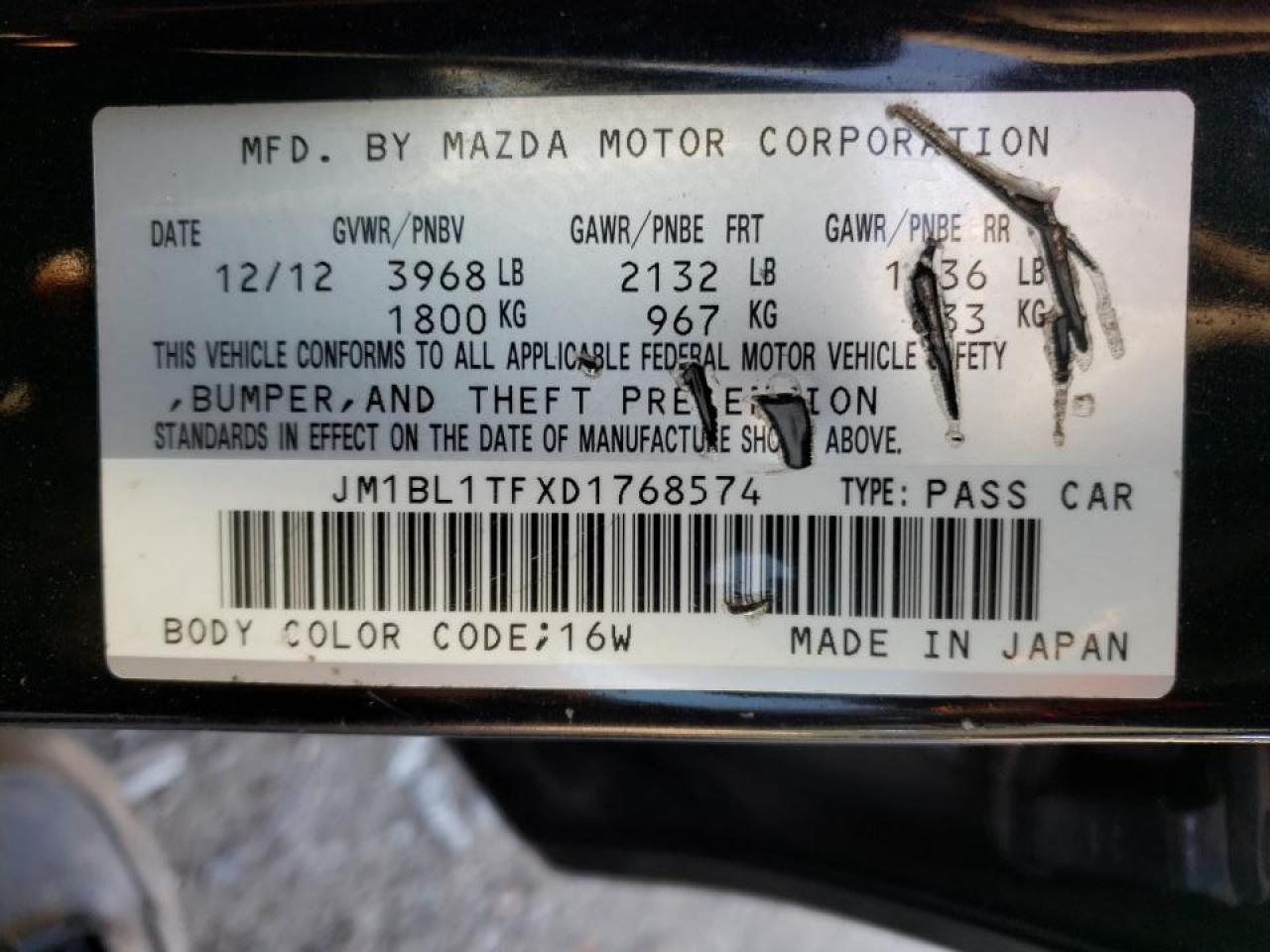 Photo 10 from auction – 2013 MAZDA 3 I with VIN JM1BL1TFXD1768574