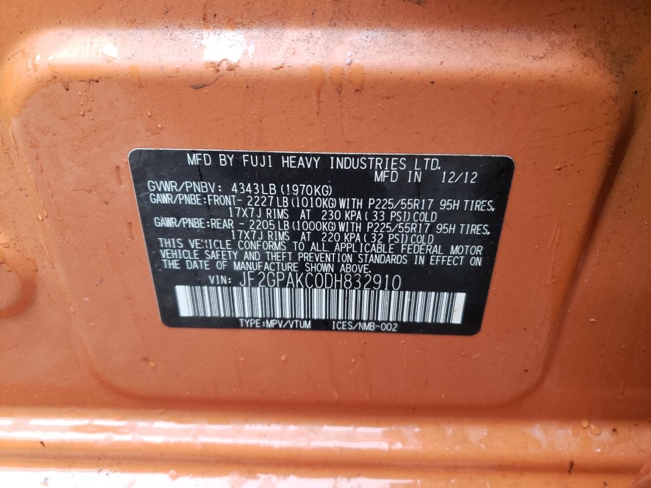 Foto 10 de la subasta – 2013 SUBARU XV CROSSTR con VIN JF2GPAKC0DH832910