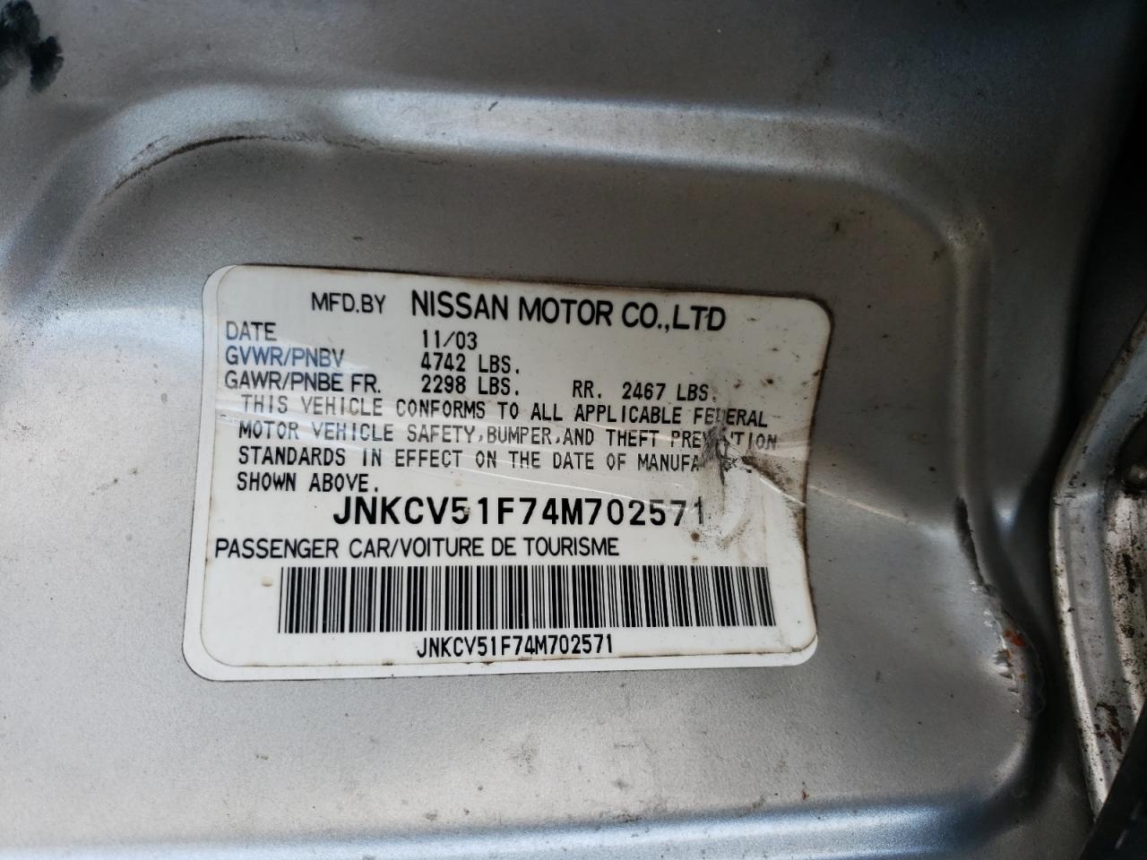 Photo 10 from auction – 2004 INFINITI G35 with VIN JNKCV51F74M702571
