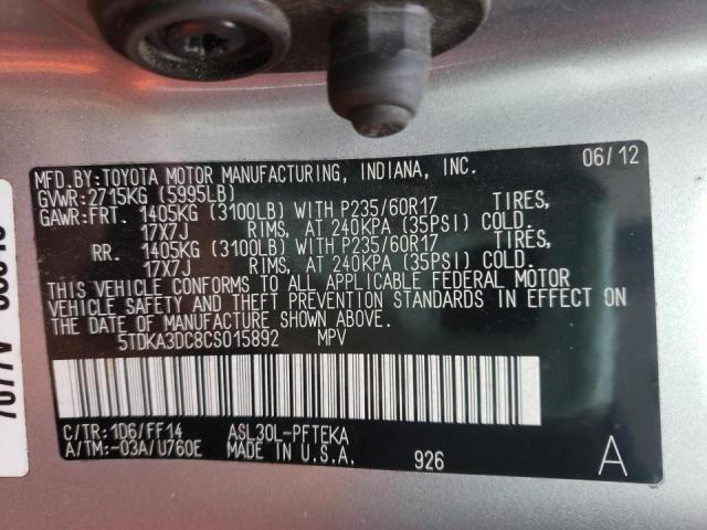 Photo 10 from auction – 2012 TOYOTA SIENNA BAS with VIN 5TDKA3DC8CS015892