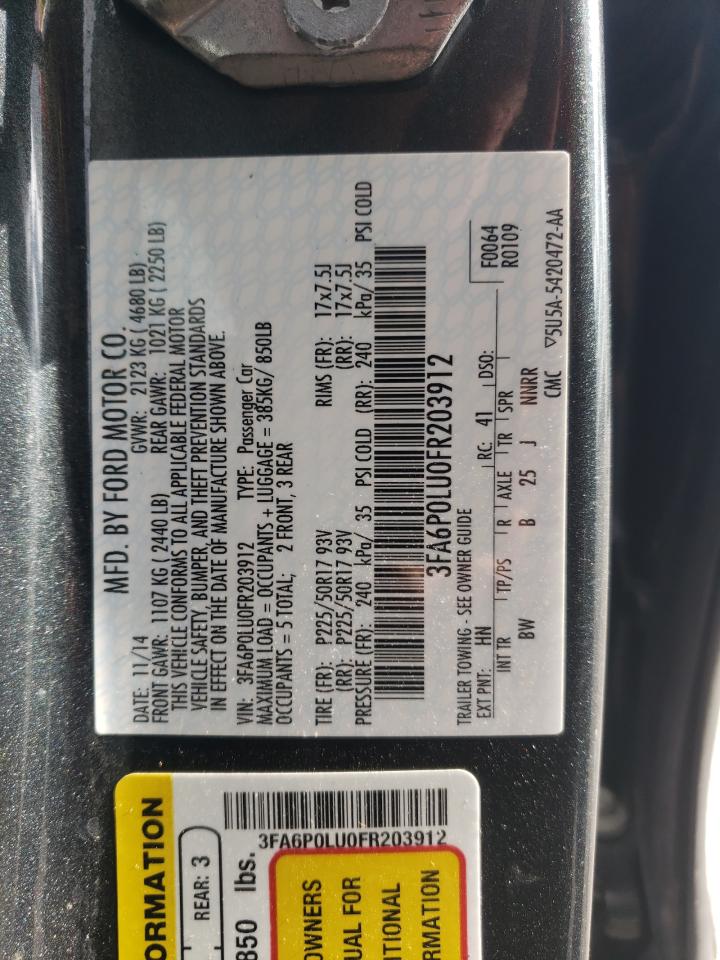 Photo 10 from auction – 2015 FORD FUSION SE with VIN 3FA6P0LU0FR203912