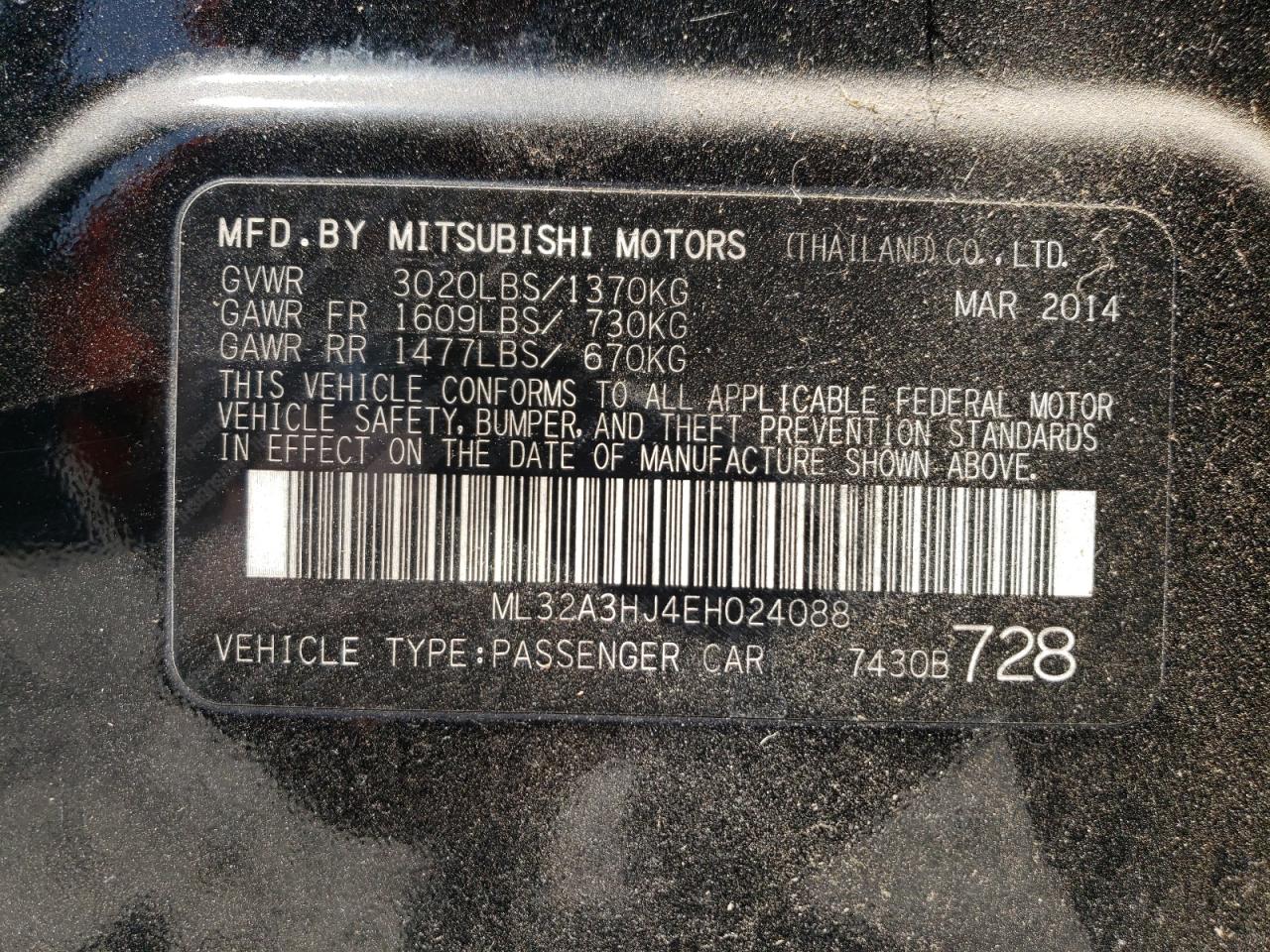 Photo 10 from auction – 2014 MITSUBISHI MIRAGE DE with VIN ML32A3HJ4EH024088