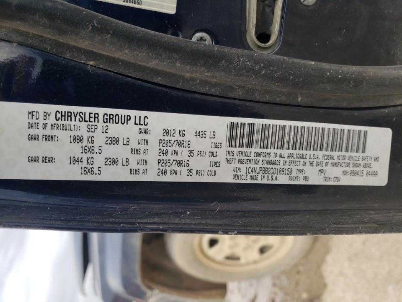 Photo 10 from auction – 2013 JEEP PATRIOT SP with VIN 1C4NJPBB2DD109150