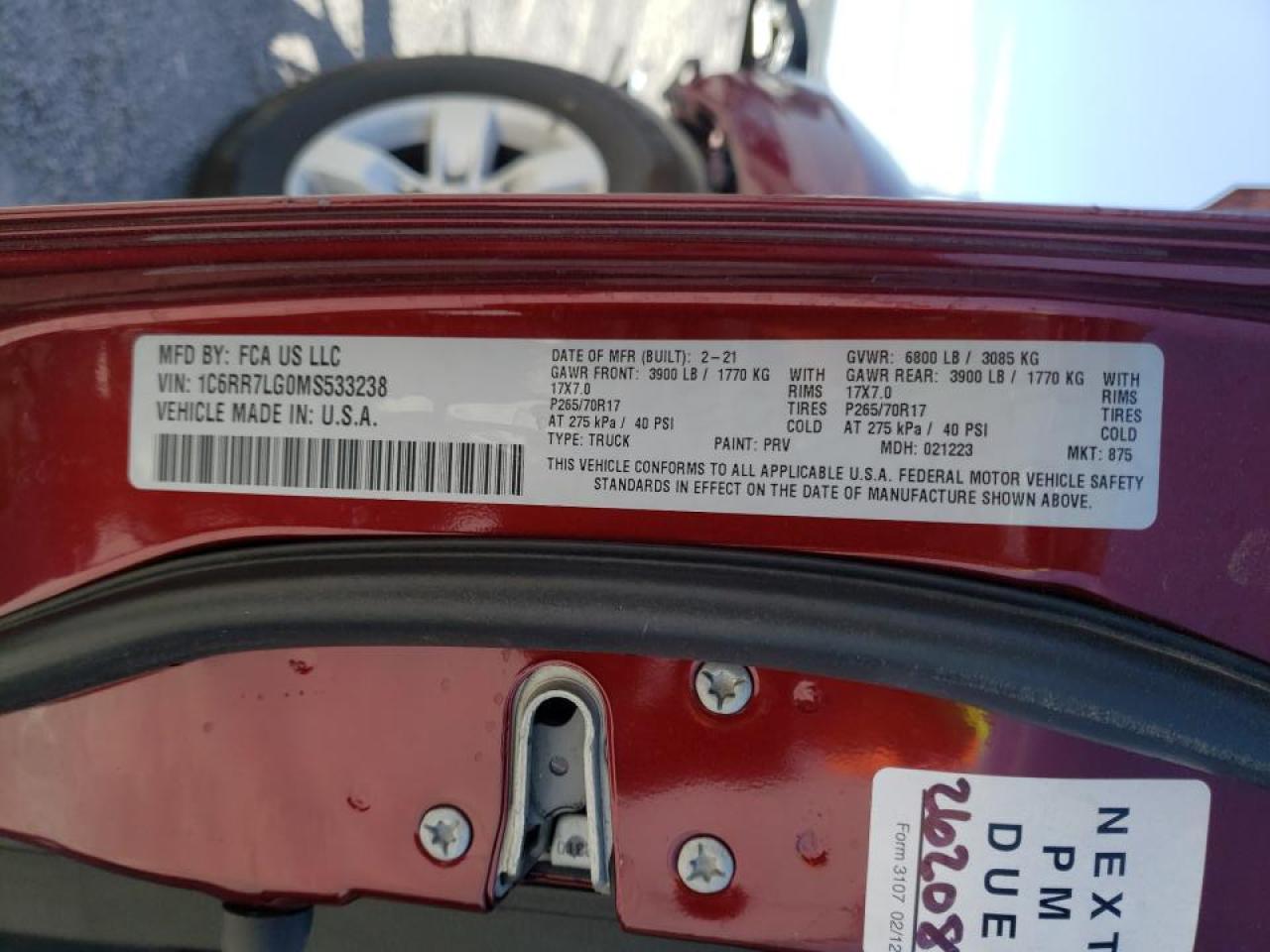 Photo 10 from auction – 2021 RAM 1500 CLASS with VIN 1C6RR7LG0MS533238