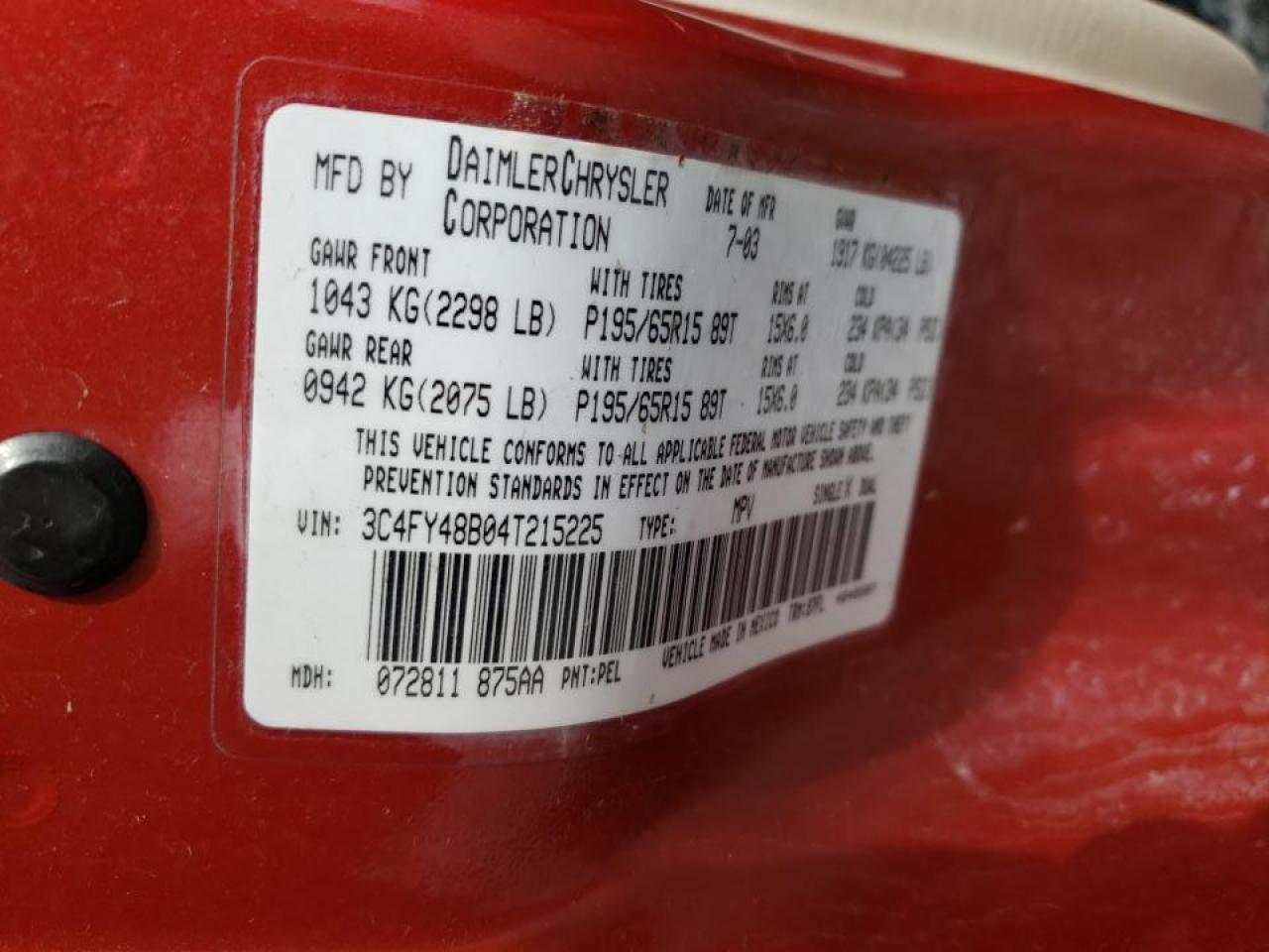 Foto 10 de la subasta – 2004 CHRYSLER PT CRUISER con VIN 3C4FY48B04T215225