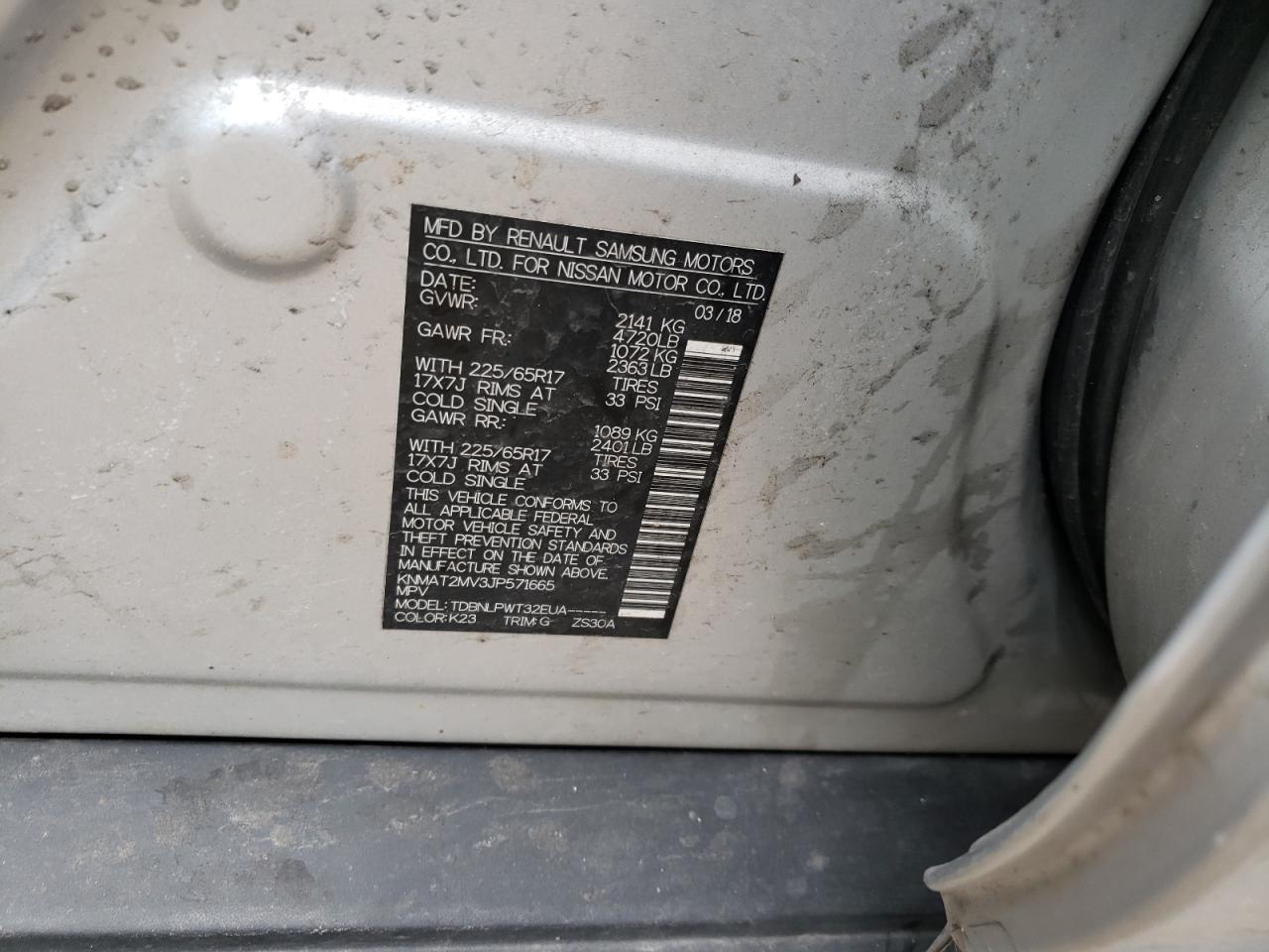 Photo 10 from auction – 2018 NISSAN ROGUE S with VIN KNMAT2MV3JP571665