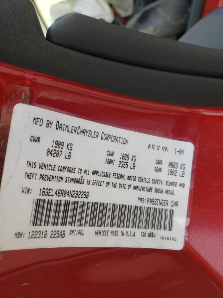 Photo 10 from auction – 2004 DODGE STRATUS SX with VIN 1B3EL46R04N292298
