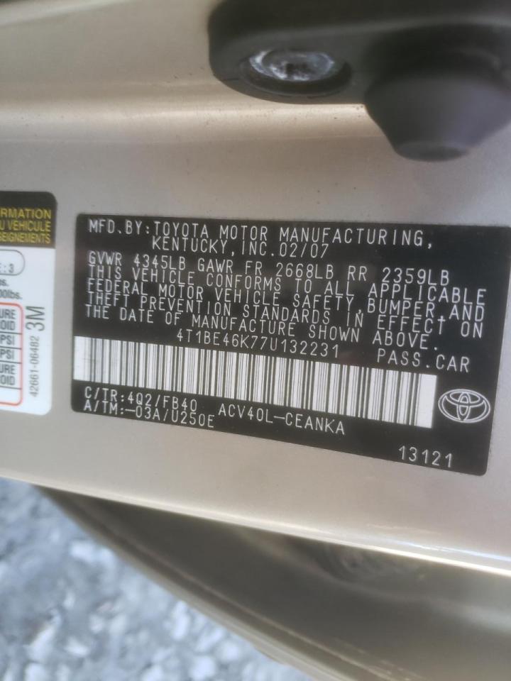 Photo 10 from auction – 2007 TOYOTA CAMRY CE with VIN 4T1BE46K77U132231