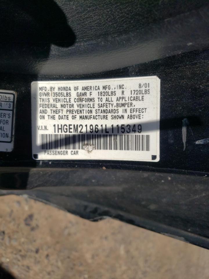 Photo 10 from auction – 2001 HONDA CIVIC SI with VIN 1HGEM21961L115349