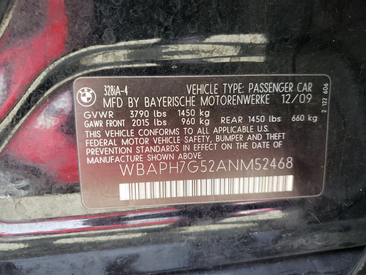 Photo 10 from auction – 2010 BMW 328 I with VIN WBAPH7G52ANM52468