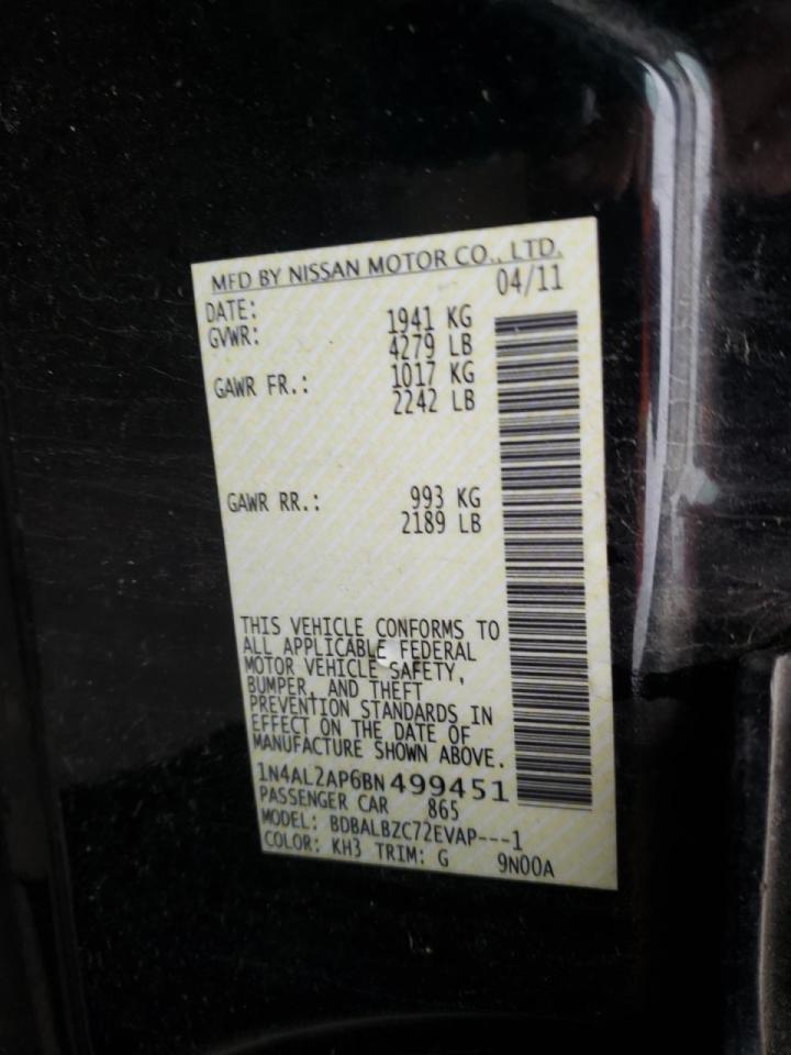 Photo 10 from auction – 2011 NISSAN ALTIMA BAS with VIN 1N4AL2AP6BN499451