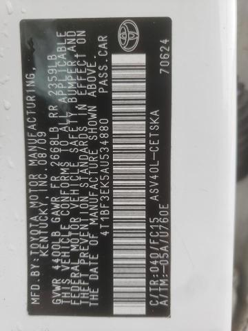 Photo 10 from auction – 2010 TOYOTA CAMRY BASE with VIN 4T1BF3EK5AU534880