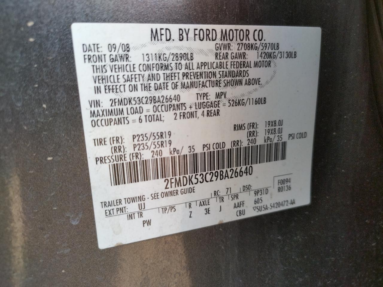 Photo 10 from auction – 2009 FORD FLEX LIMIT with VIN 2FMDK53C29BA26640