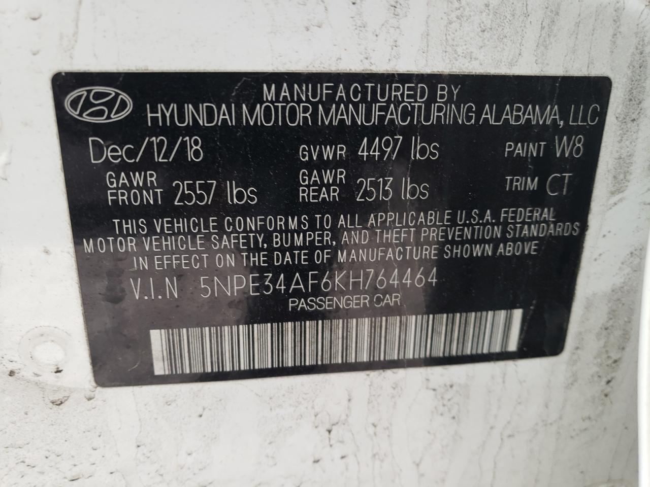 Photo 10 from auction – 2019 HYUNDAI SONATA LIM with VIN 5NPE34AF6KH764464
