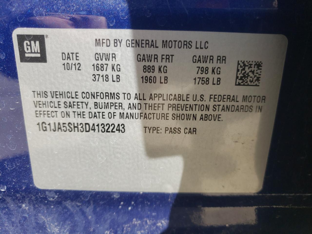 Photo 10 from auction – 2013 CHEVROLET SONIC LS with VIN 1G1JA5SH3D4132243