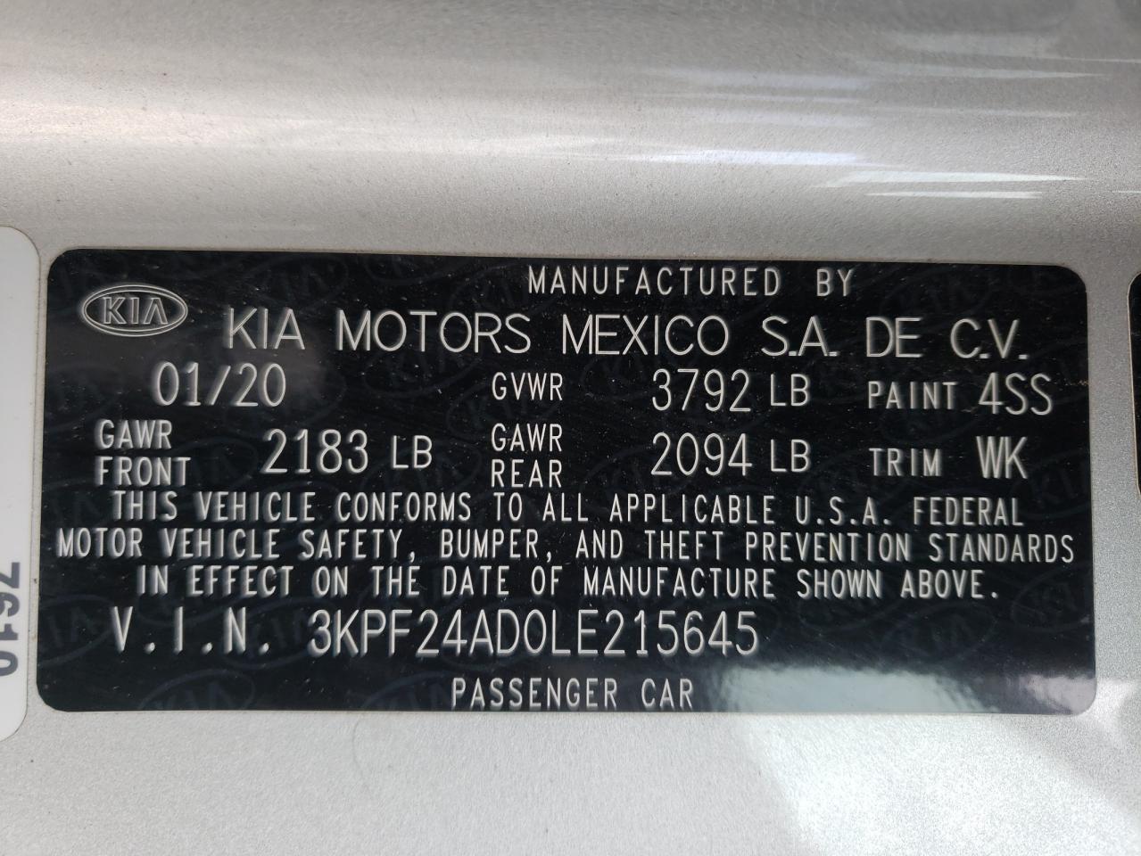 Photo 10 from auction – 2022 KIA FORTE with VIN 3KPF24AD0LE215645