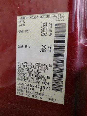 Photo 10 from auction – 2010 NISSAN ALTIMA BAS with VIN 1N4AL2AP4AN471971