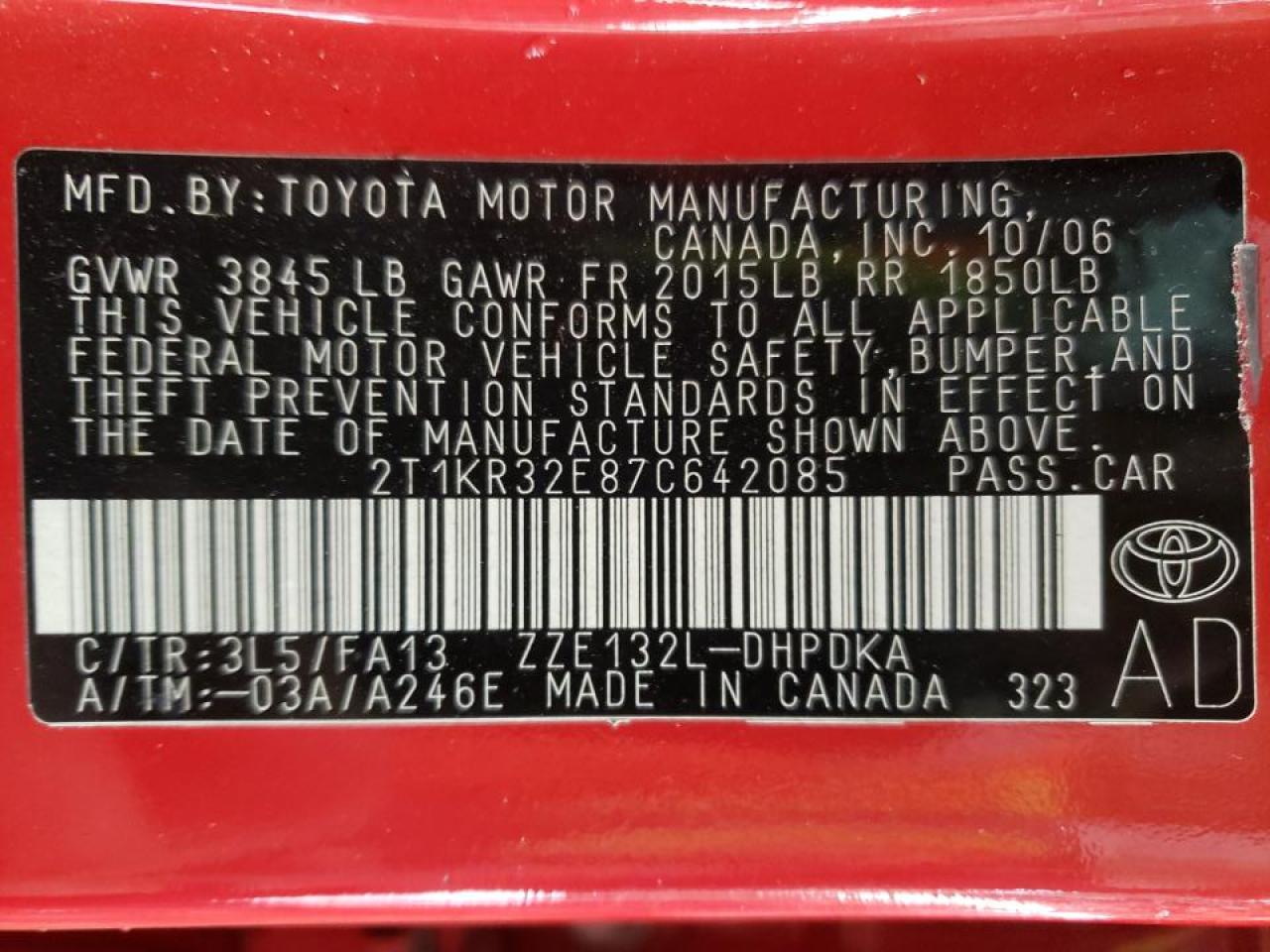 Photo 10 from auction – 2007 TOYOTA MATRIX AUT with VIN 2T1KR32E87C642085