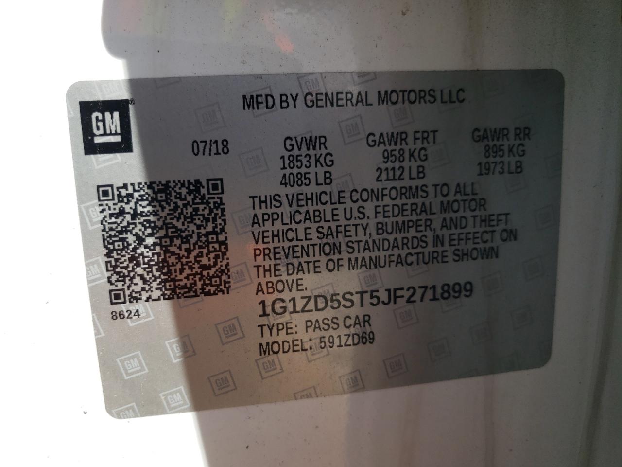 Photo 10 from auction – 2018 CHEVROLET MALIBU LT with VIN 1G1ZD5ST5JF271899
