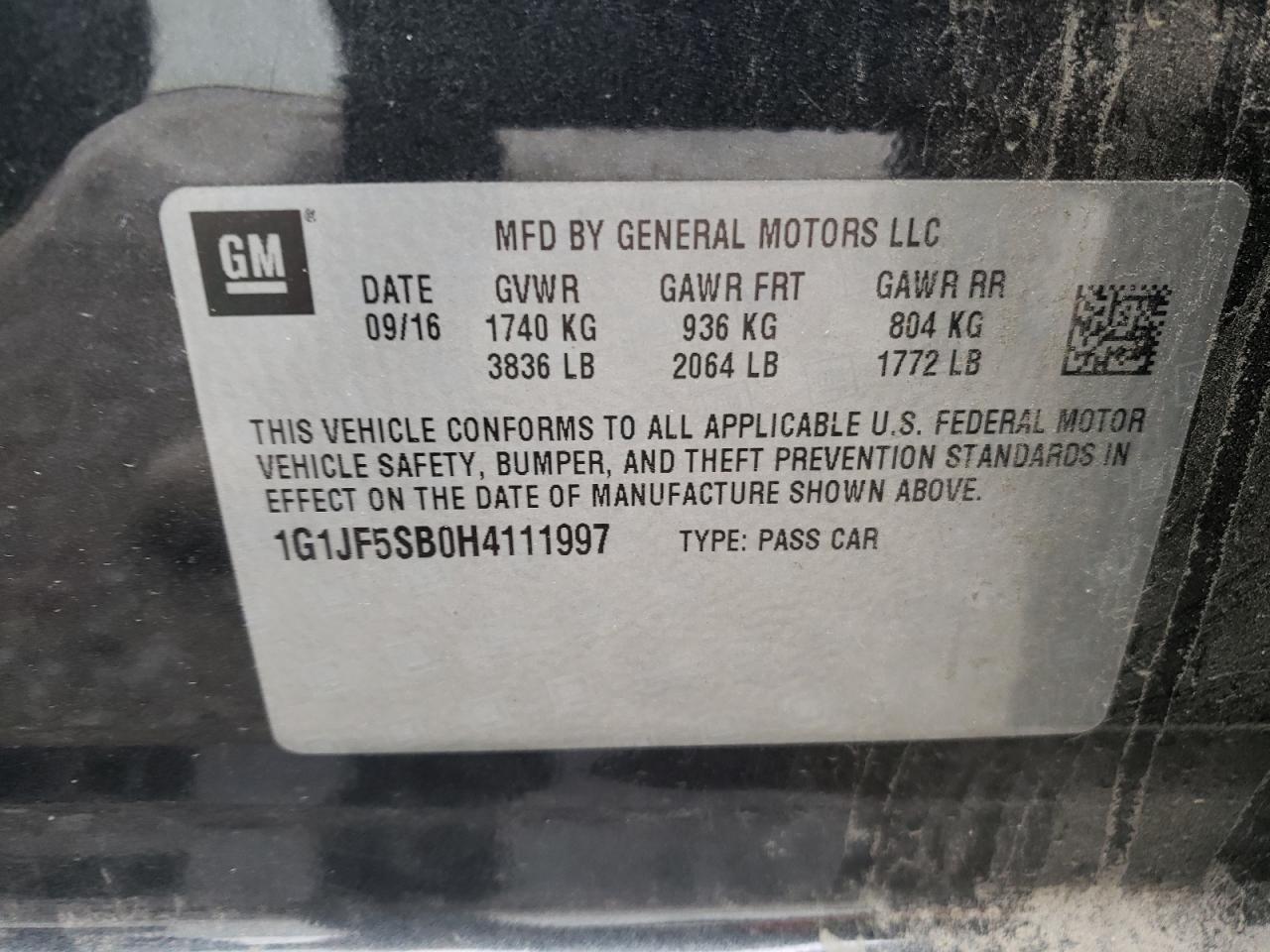Photo 10 from auction – 2017 CHEVROLET SONIC PREM with VIN 1G1JF5SB0H4111997