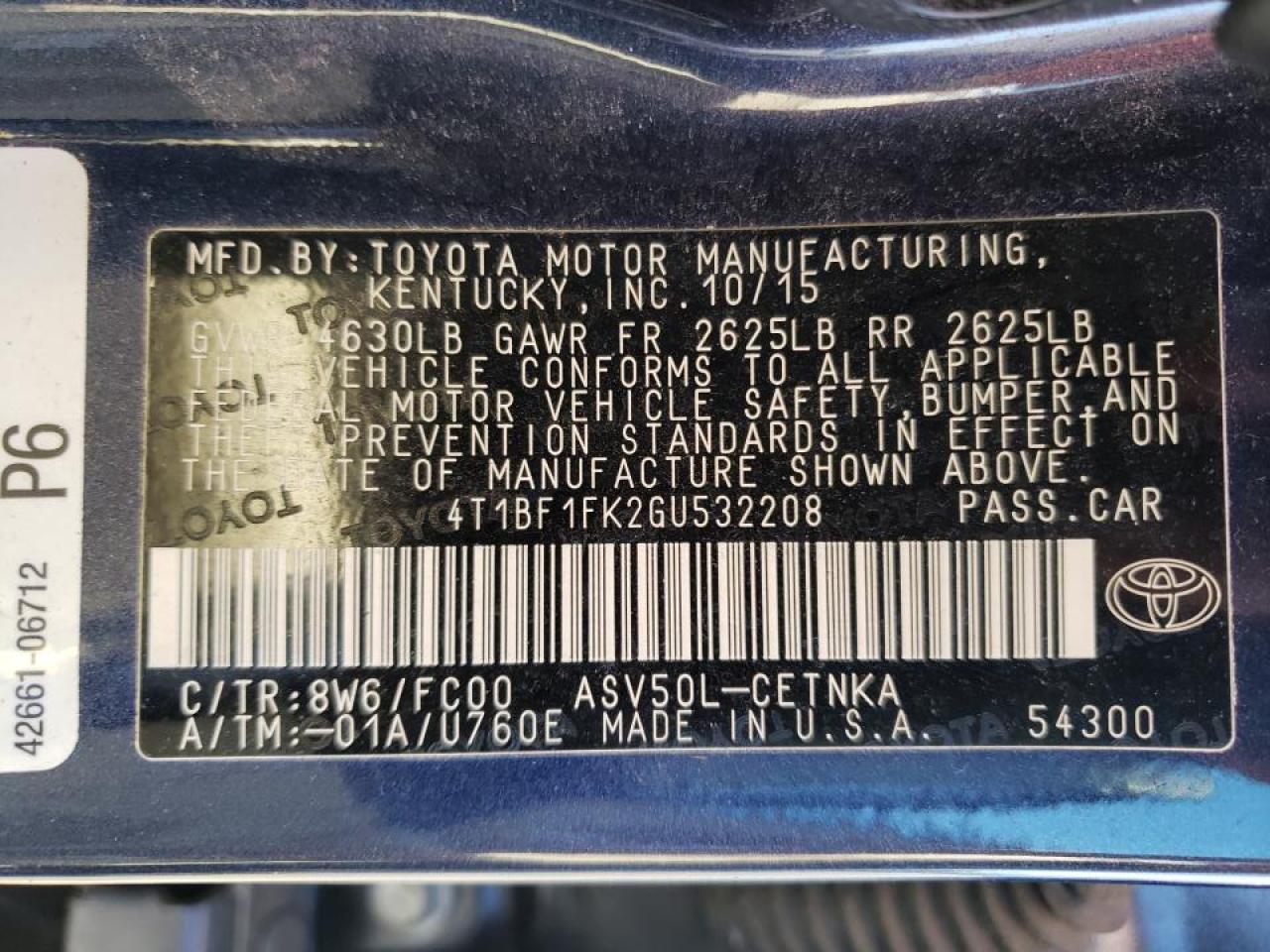 Photo 10 from auction – 2016 TOYOTA CAMRY LE with VIN 4T1BF1FK2GU532208