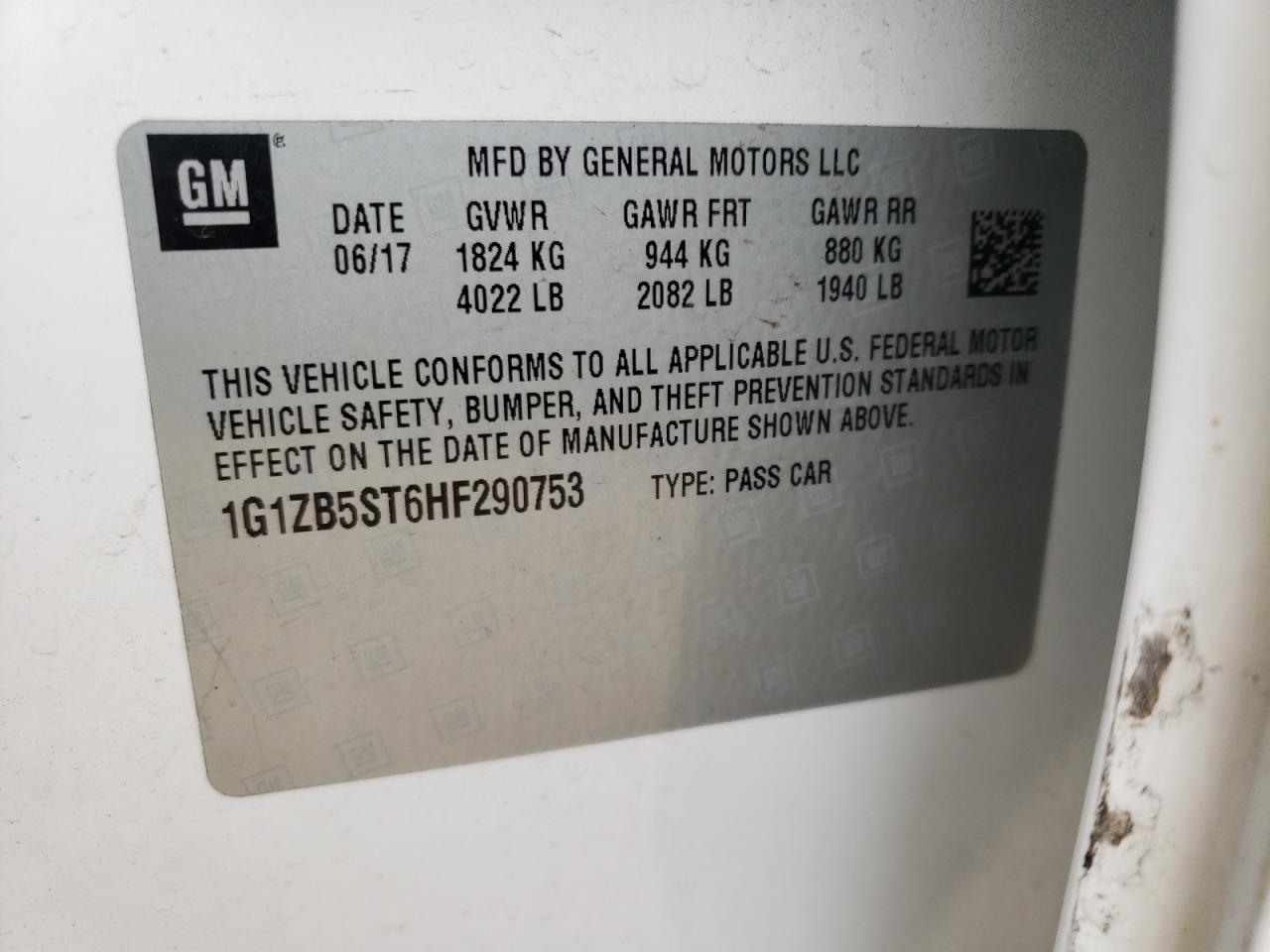 Photo 10 from auction – 2017 CHEVROLET MALIBU LS with VIN 1G1ZB5ST6HF290753