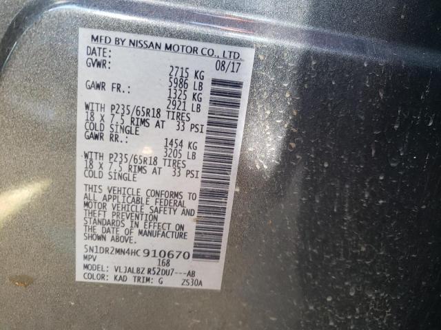 Photo 10 from auction – 2017 NISSAN PATHFINDER with VIN 5N1DR2MN4HC910670