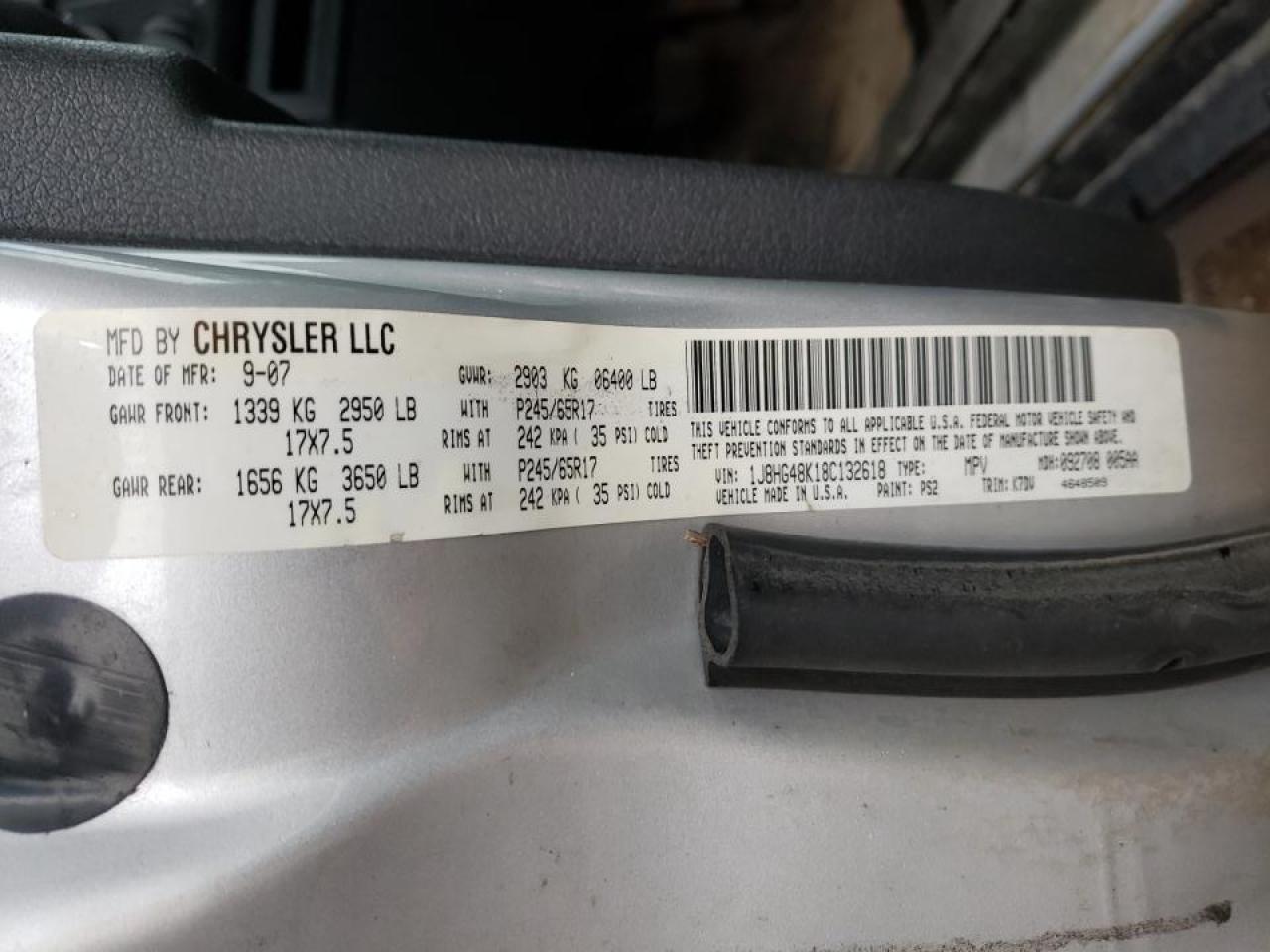 Photo 10 from auction – 2008 JEEP COMMANDER with VIN 1J8HG48K18C132618