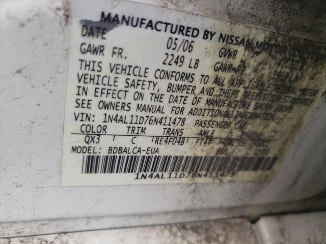 Photo 10 from auction – 2006 NISSAN ALTIMA with VIN 1N4AL11D76N411478