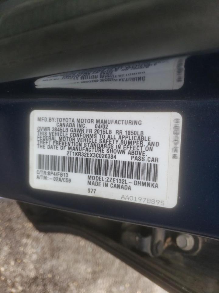 Photo 10 from auction – 2003 TOYOTA COROLLA MA with VIN 2T1KR32EX3C026334
