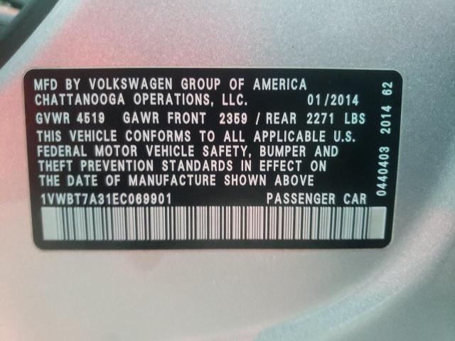 Photo 10 from auction – 2014 VOLKSWAGEN PASSAT SE with VIN 1VWBT7A31EC069901