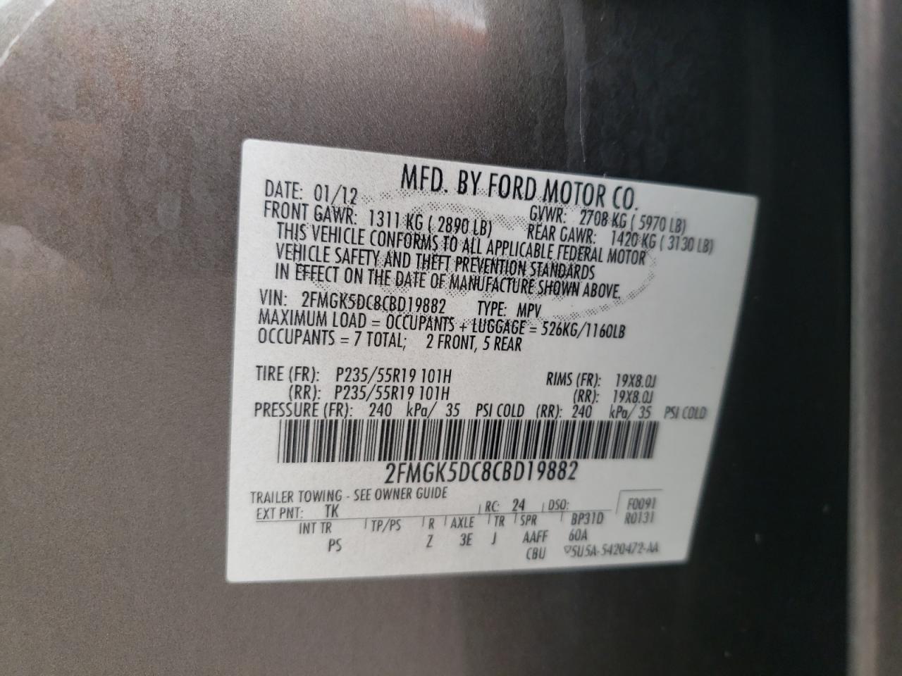 Photo 10 from auction – 2012 FORD FLEX LIMIT with VIN 2FMGK5DC8CBD19882