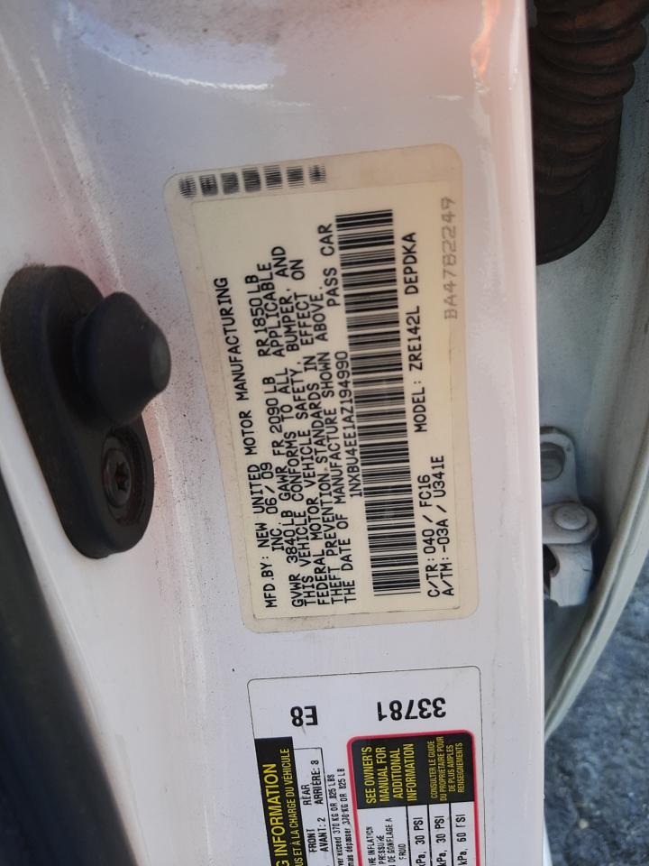 Photo 10 from auction – 2010 TOYOTA COROLLA with VIN 1NXBU4EE1AZ194990
