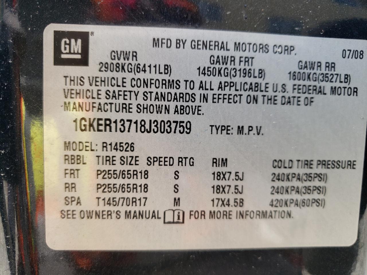 Zdjęcie 10 z aukcji – 2008 GMC ACADIA SLE z VIN 1GKER13718J303759