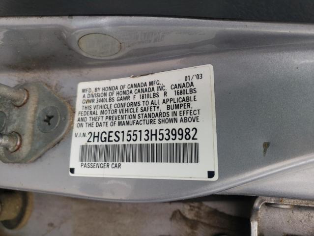 Photo 10 from auction – 2003 HONDA CIVIC LX with VIN 2HGES15513H539982