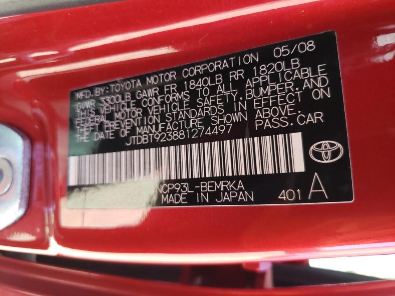 Photo 10 from auction – 2008 TOYOTA YARIS with VIN JTDBT923881274497