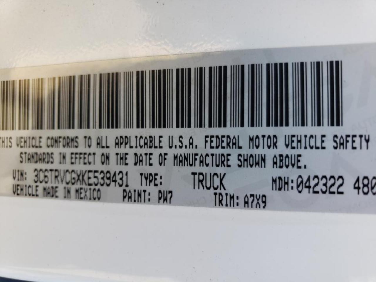 Photo 10 from auction – 2019 RAM PROMASTER with VIN 3C6TRVCGXKE539431
