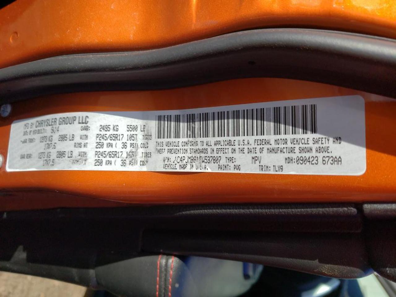 Photo 10 from auction – 2015 JEEP CHEROKEE T with VIN 1C4PJMBS1FW537807