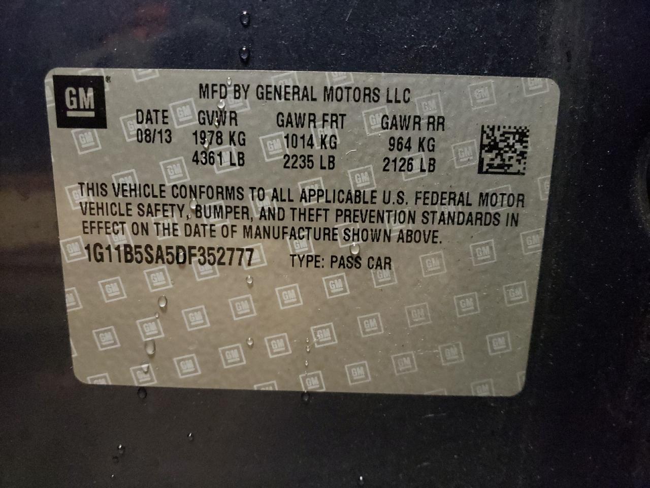 Photo 10 from auction – 2013 CHEVROLET MALIBU LS with VIN 1G11B5SA5DF352777