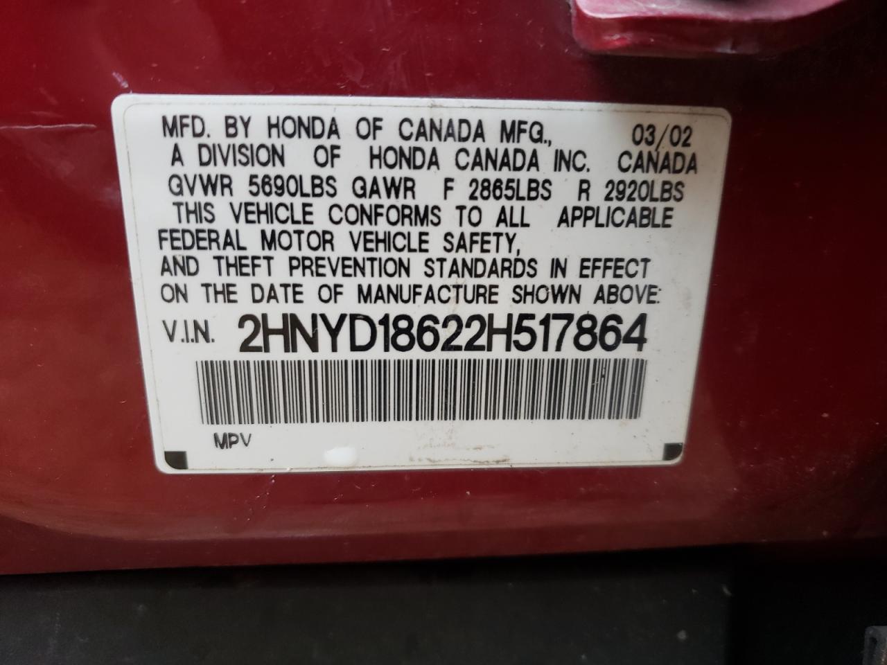 Zdjęcie 10 z aukcji – 2002 ACURA MDX z VIN 2HNYD18622H517864