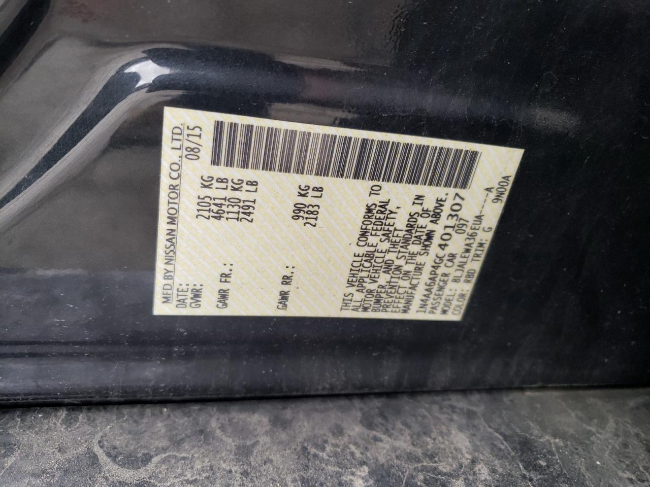 Photo 10 from auction – 2016 NISSAN MAXIMA 3.5 with VIN 1N4AA6AP4GC401307