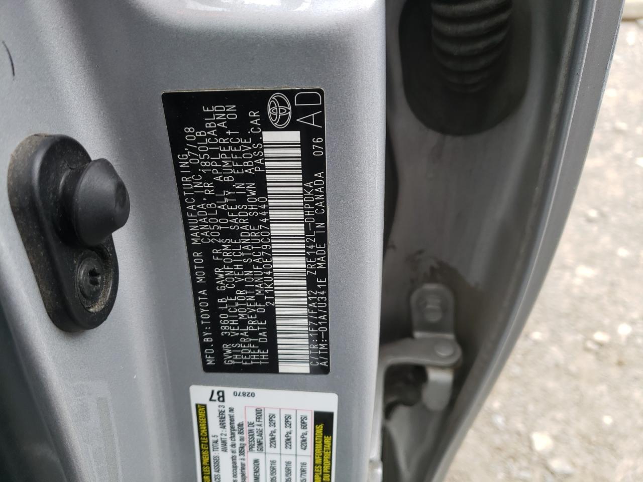 Photo 10 from auction – 2009 TOYOTA MATRIX with VIN 2T1KU40E79C074440