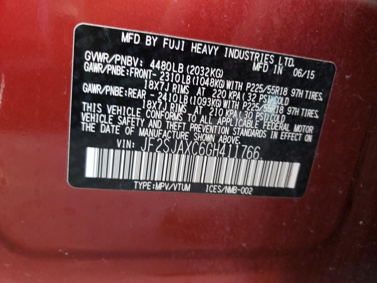 Photo 10 from auction – 2016 SUBARU FORESTER 2 with VIN JF2SJAXC6GH411766