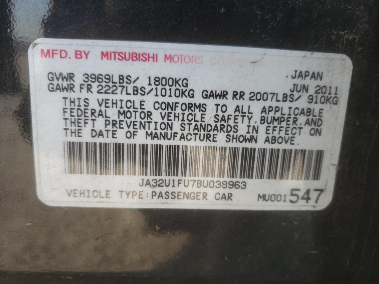 Photo 10 from auction – 2011 MITSUBISHI LANCER DE with VIN JA32U1FU7BU038963