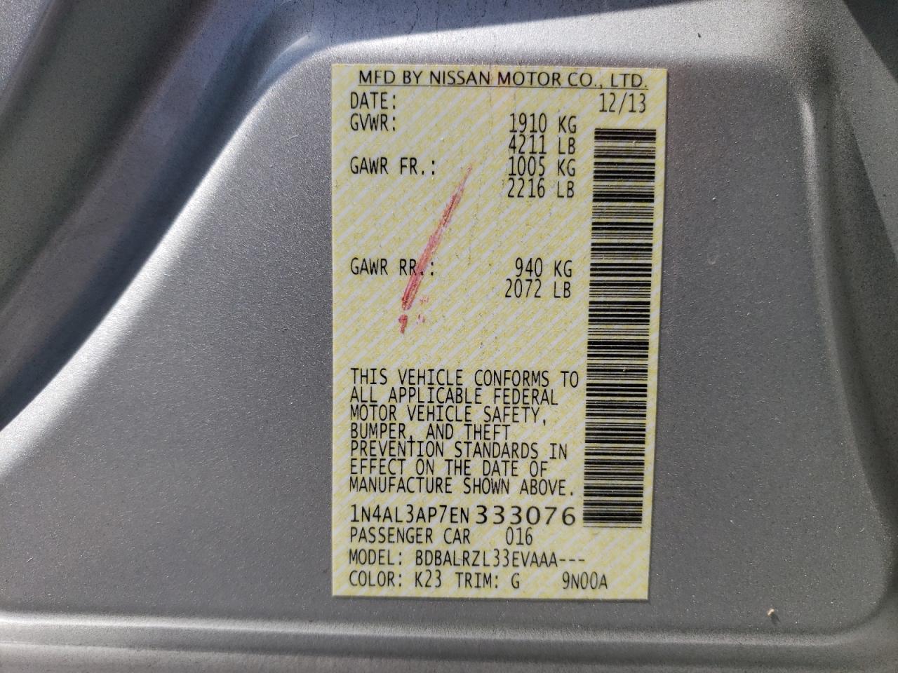 Photo 10 from auction – 2014 NISSAN ALTIMA 2.5 with VIN 1N4AL3AP7EN333076