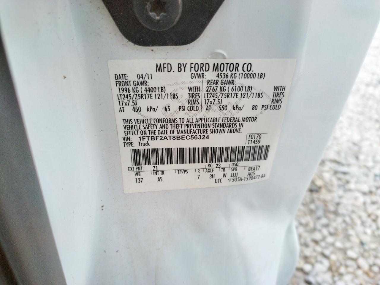 Foto 10 de la subasta – 2011 FORD F250 SUPER con VIN 1FTBF2AT8BEC56324