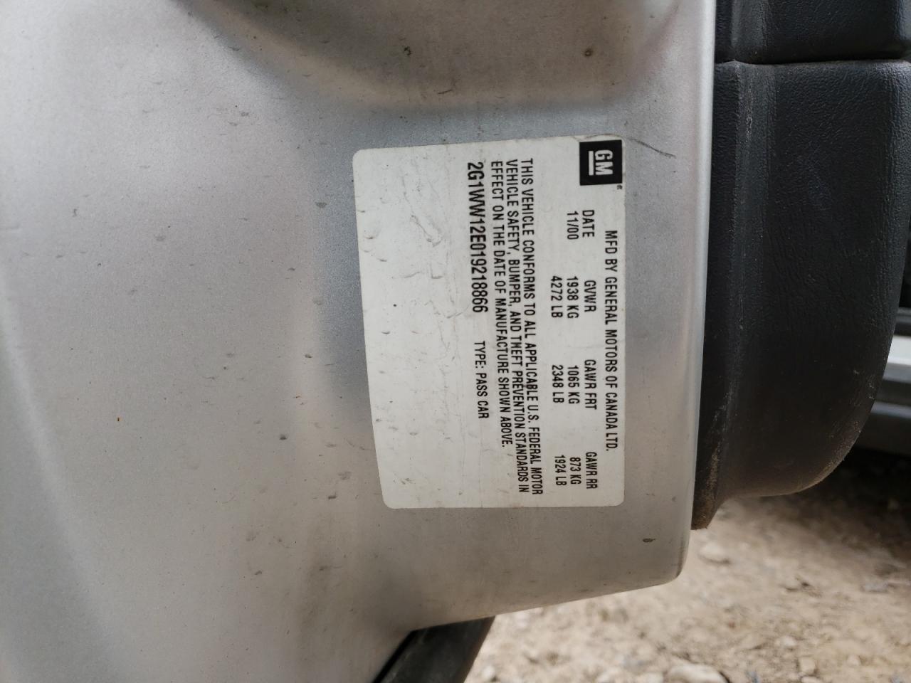 Photo 10 from auction – 2001 CHEVROLET MONTE CARL with VIN 2G1WW12E019218866